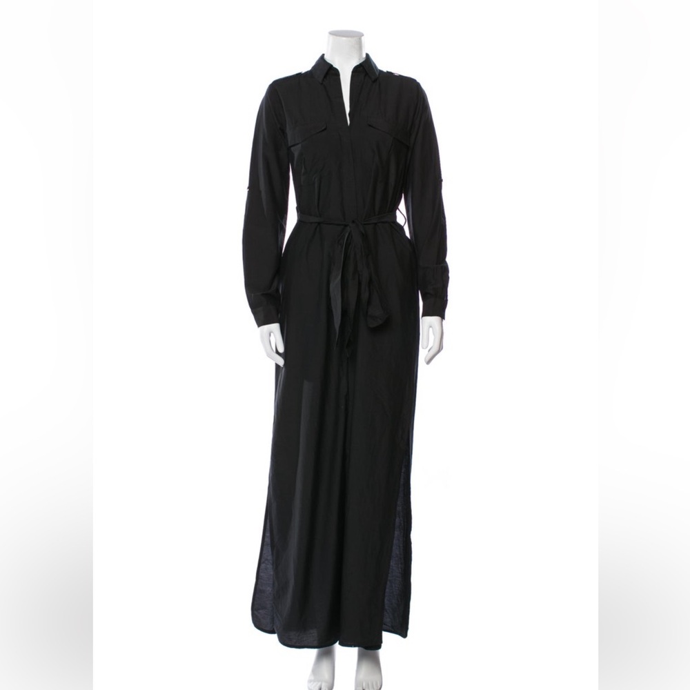 L'AGENCE Black Bishop Sleeve Gown with Mandarin Collar